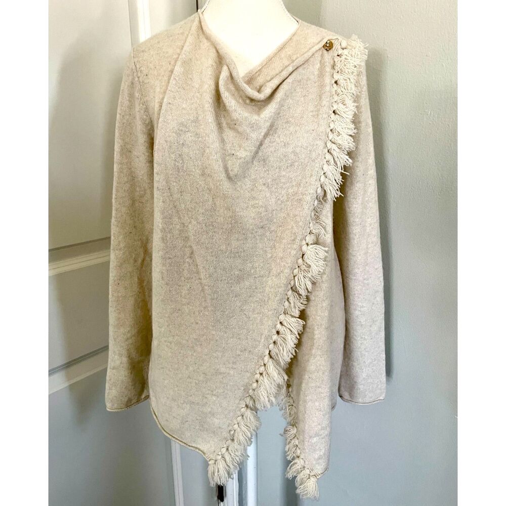 Lilly Pulitzer Alina 100% Cashmere Wrap Tassel Fringe Sweater in Cream Size M